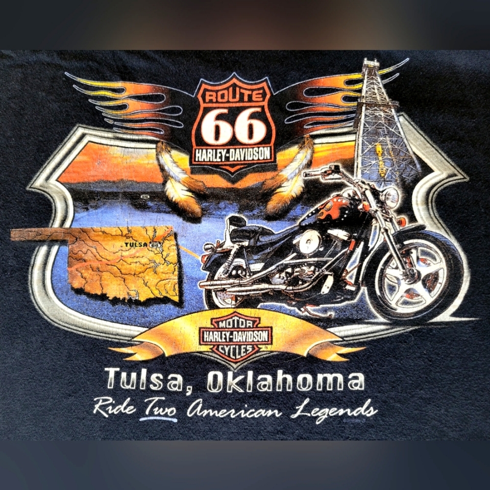 Vintahe Men's Harley Davidson Tulsa, OklahomRoute 66 T-shirt - 4XL